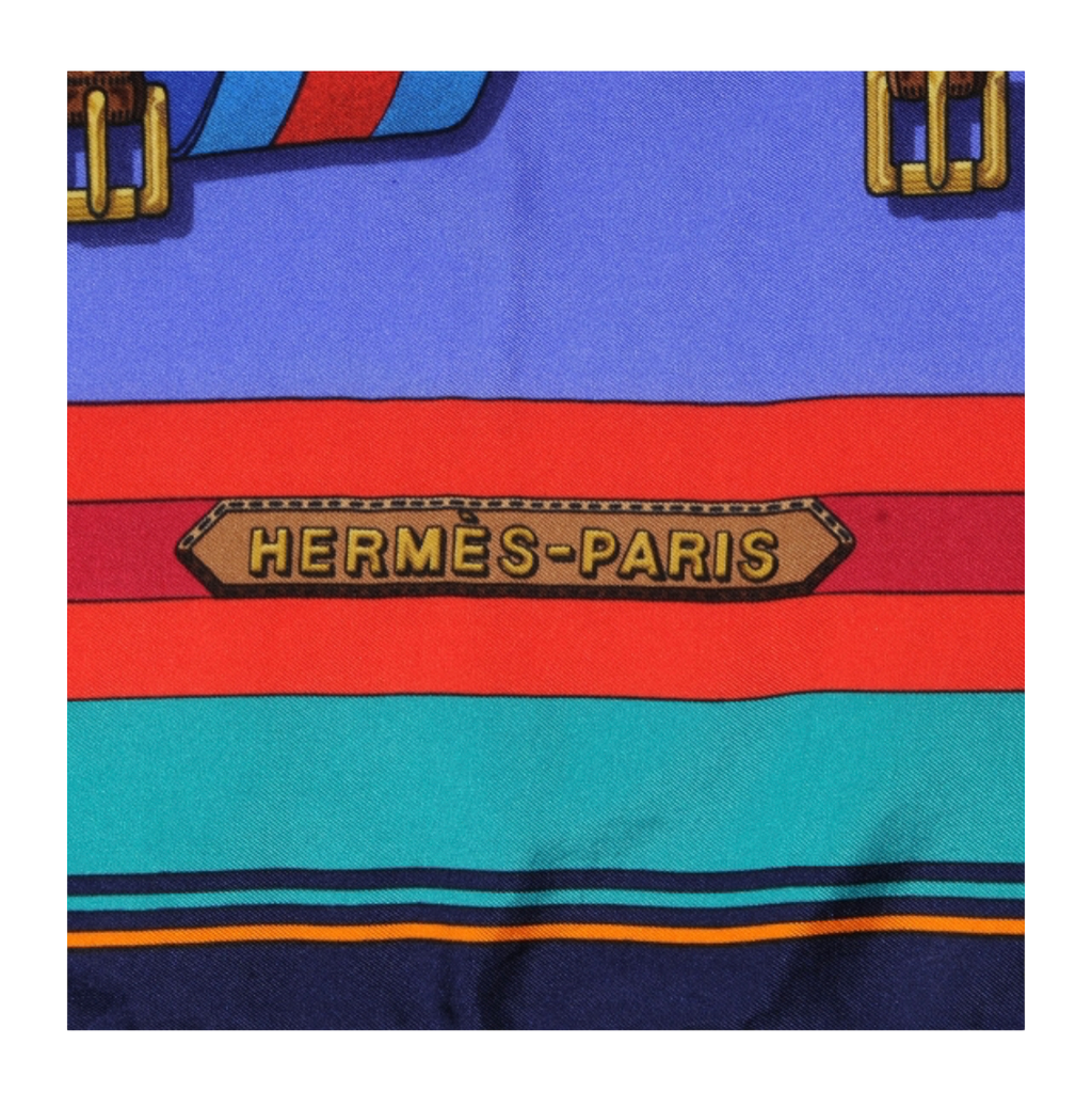 Hermes Blue Sangles Silk 90 Scarf