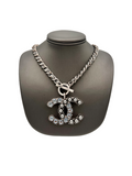 17B Chanel Pearl & Silver Ruthenium Short CC Necklace Choker Necklace