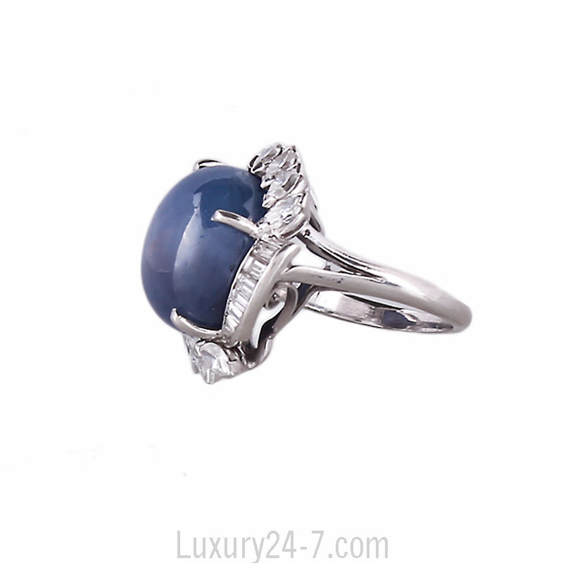 Large 25 ct Star Sapphire Diamond Ring