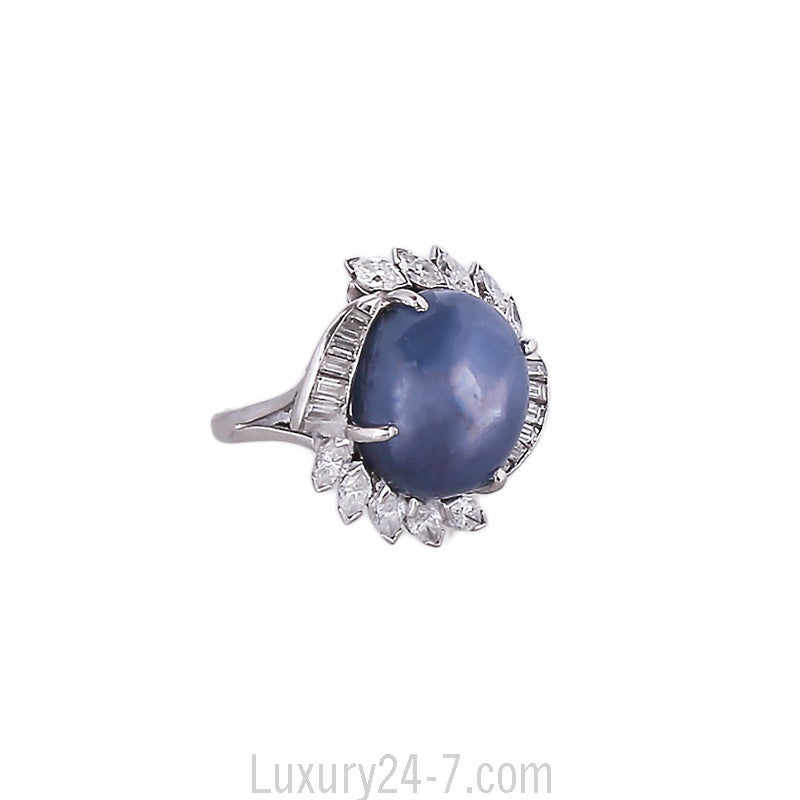 Large 25 ct Star Sapphire Diamond Ring