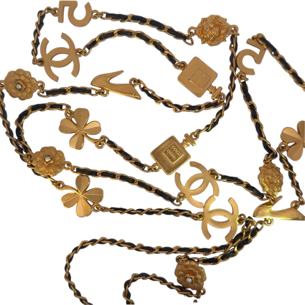 Chanel Vintage 1995 Multi-Charm Leather Laced Chain Necklace