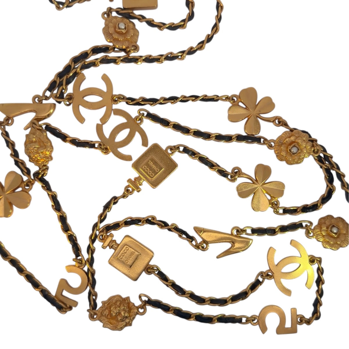 Chanel Vintage 1995 Multi-Charm Leather Laced Chain Necklace