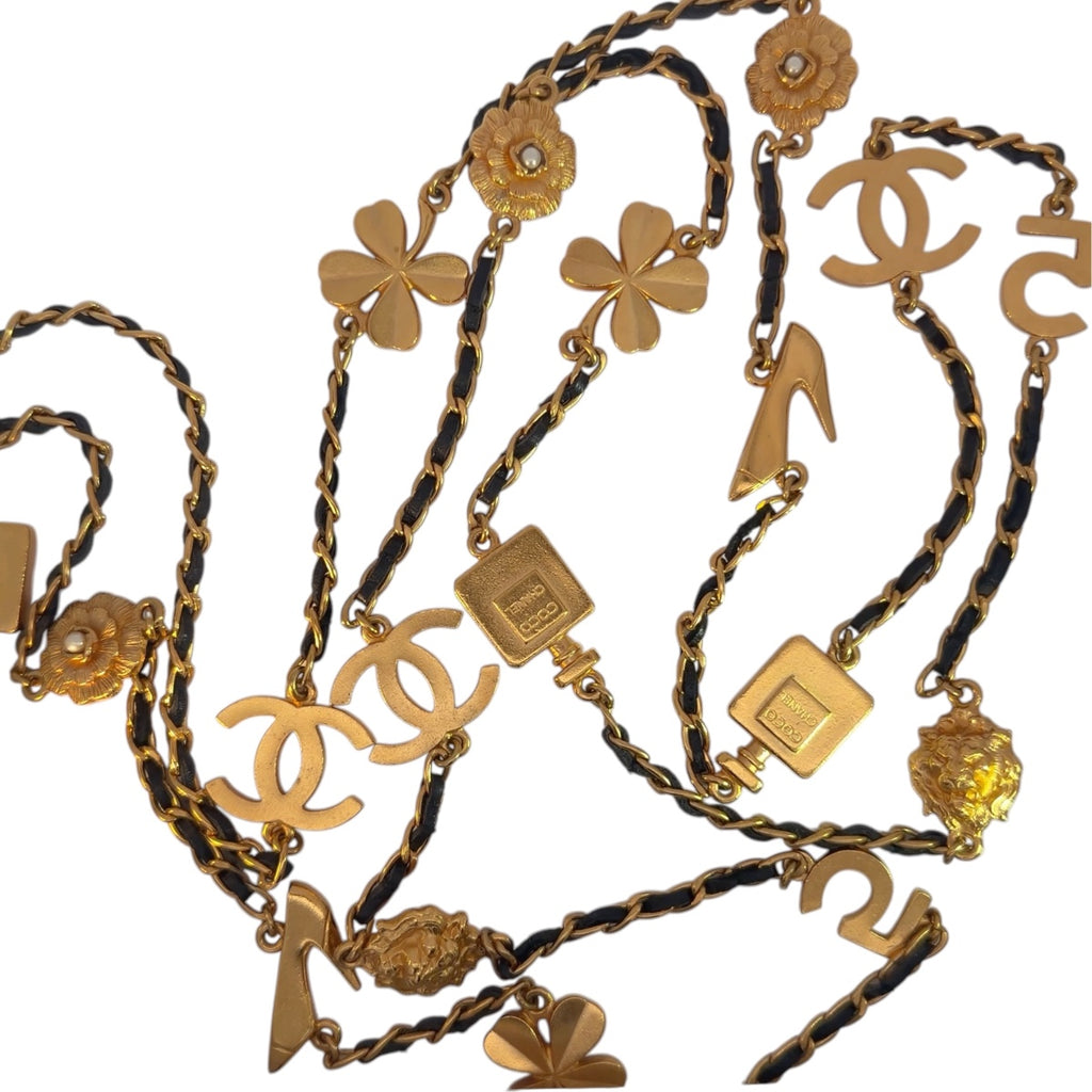 Chanel Vintage 1995 Multi-Charm Leather Laced Chain Necklace