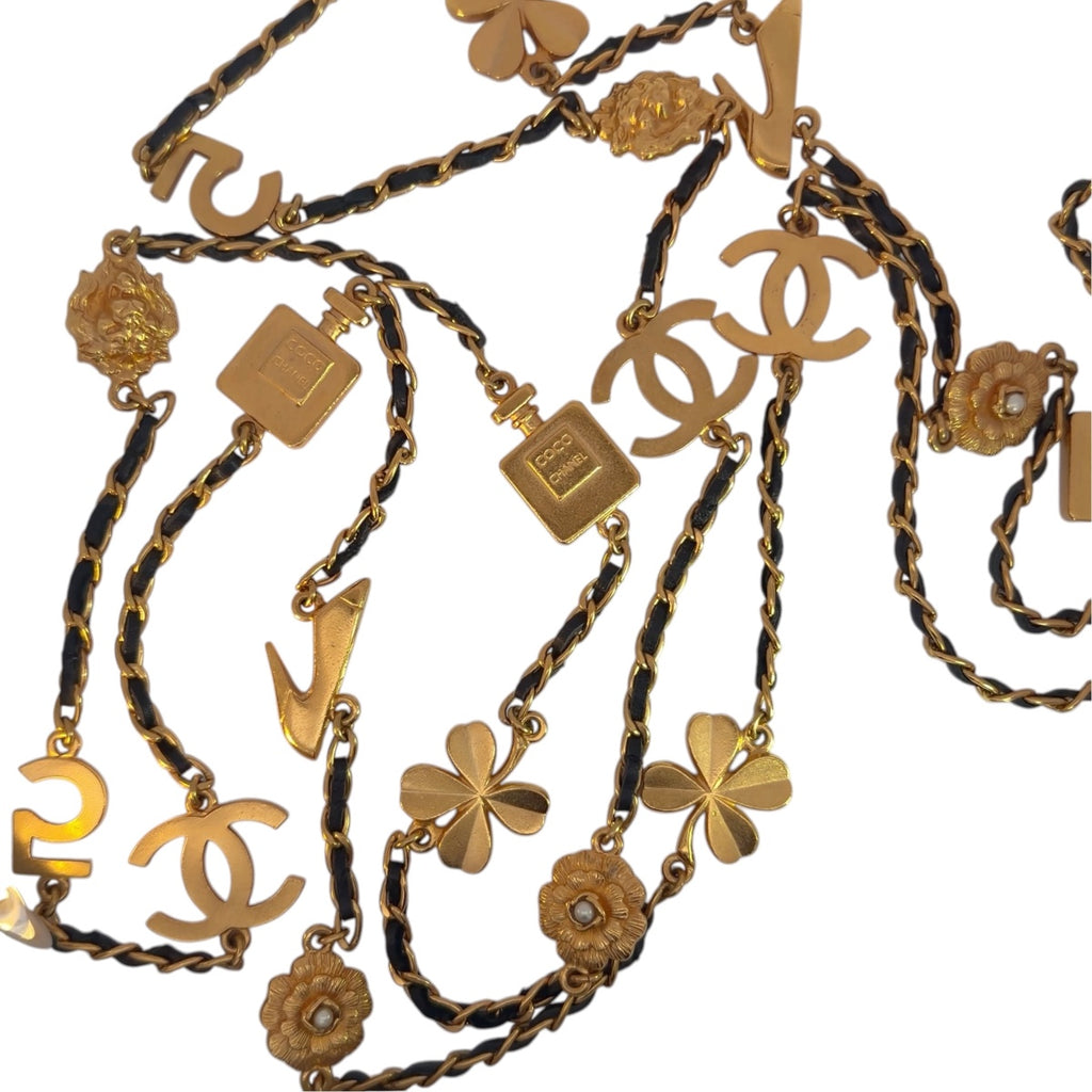 Chanel Vintage 1995 Multi-Charm Leather Laced Chain Necklace