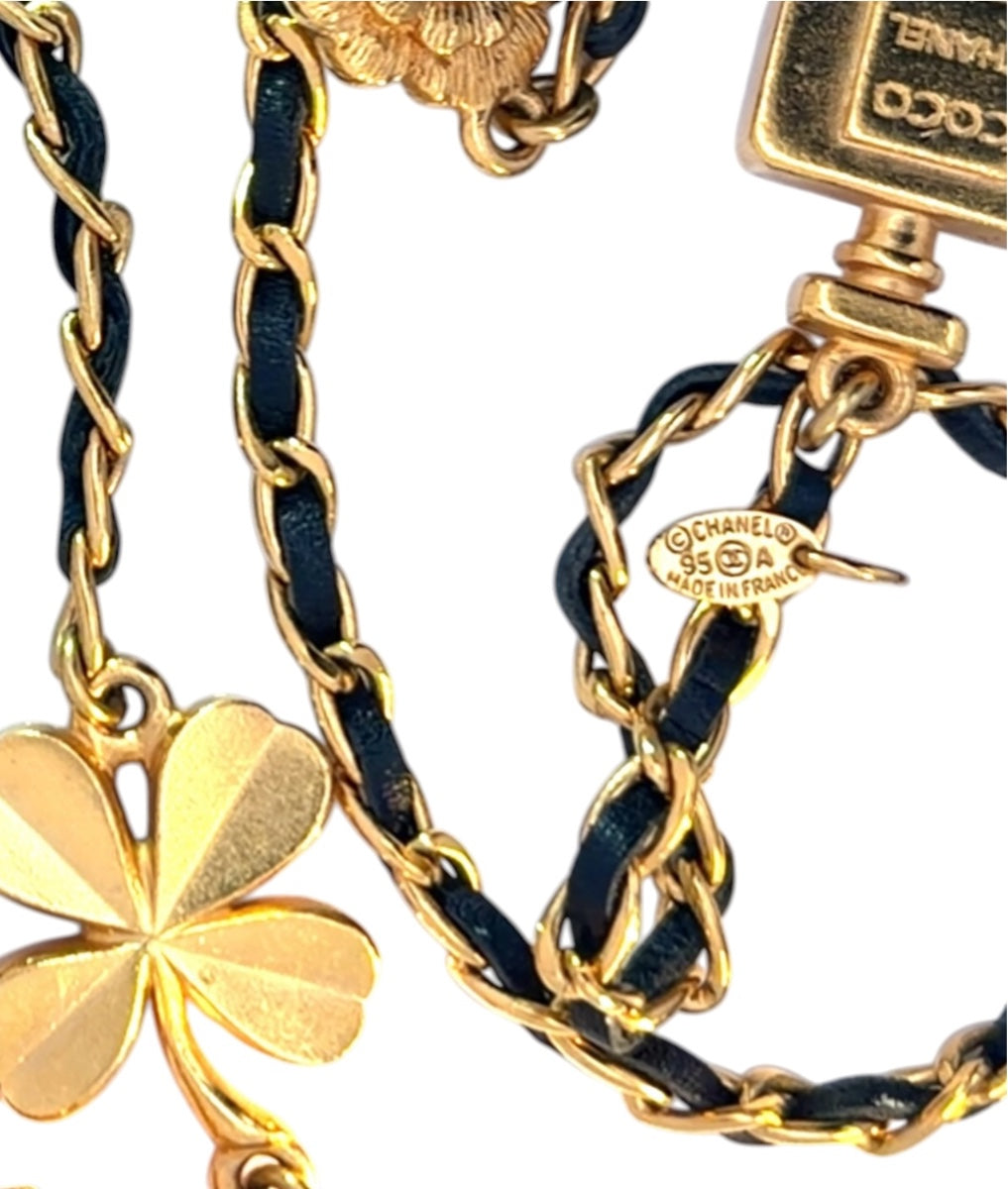 Chanel Vintage 1995 Multi-Charm Leather Laced Chain Necklace