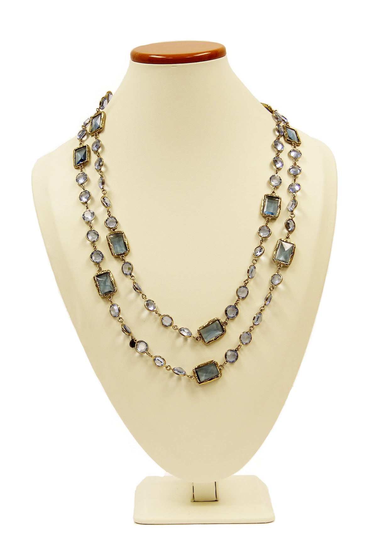 Authentic Vintage 60" Chanel Light  Blue Crystal Chicklet Necklace, Sautoir.