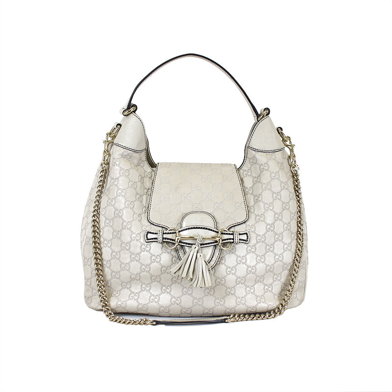 Gucci Emily Guccissima Cream Medium Leather Hobo