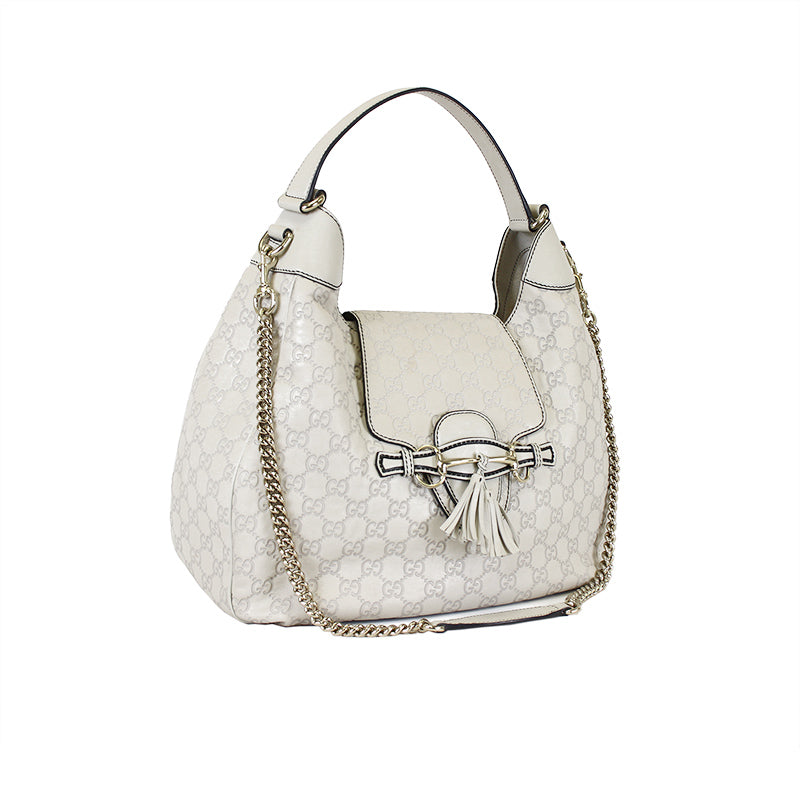 Gucci Emily Guccissima Cream Medium Leather Hobo