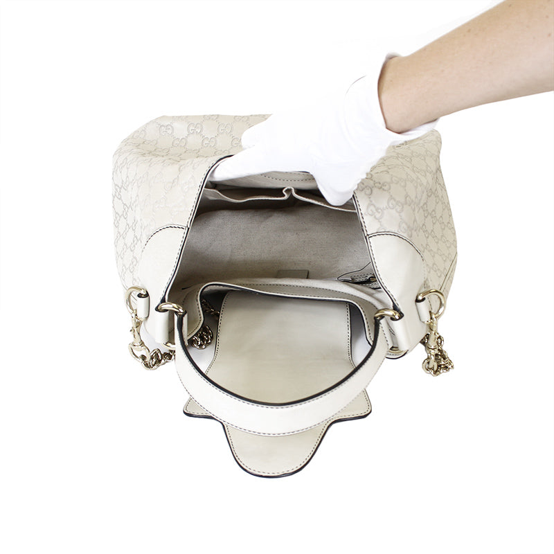 Gucci Emily Guccissima Cream Medium Leather Hobo