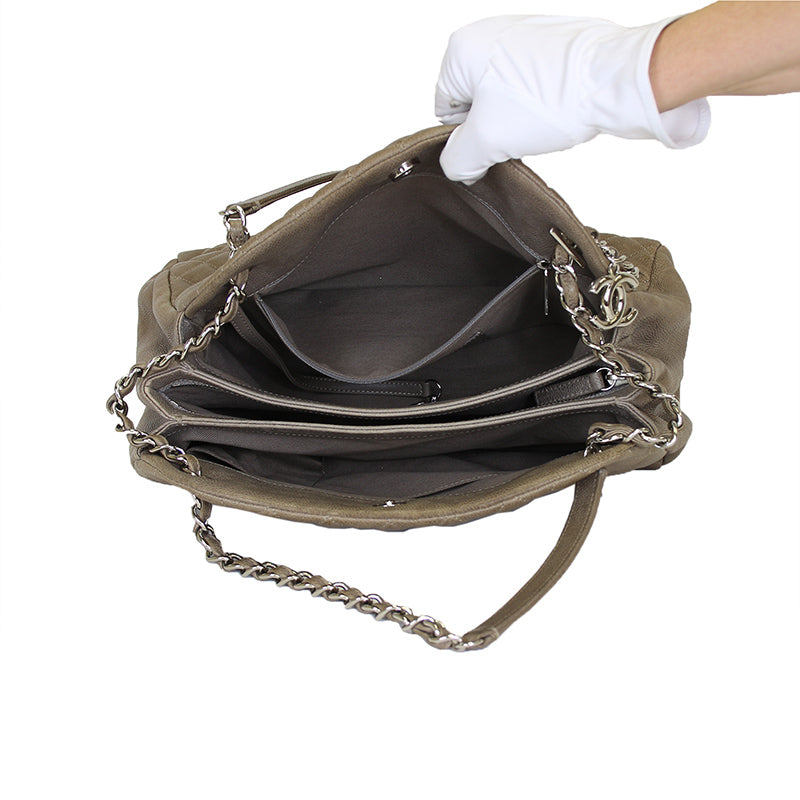 Chanel Large Mademoiselle Taupe Caviar Bag SHW