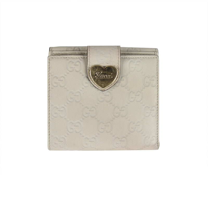Gucci Guccissima Cream Calfskin French Wallet with Heart Clasp