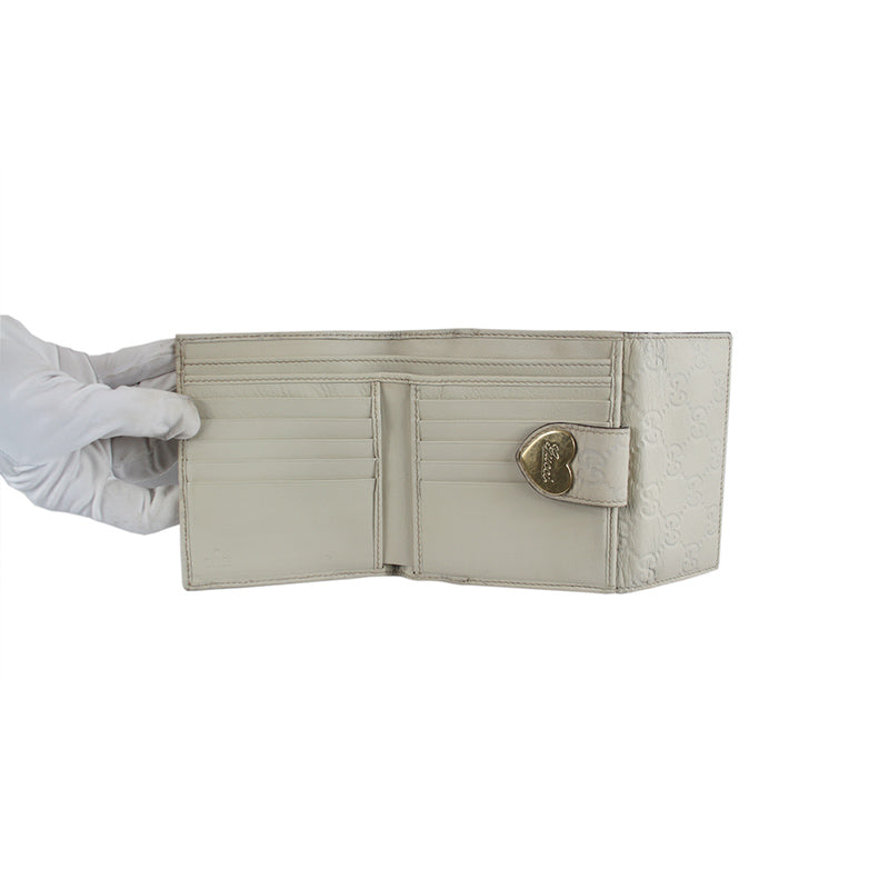 Gucci Guccissima Cream Calfskin French Wallet with Heart Clasp