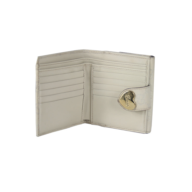 Gucci Guccissima Cream Calfskin French Wallet with Heart Clasp