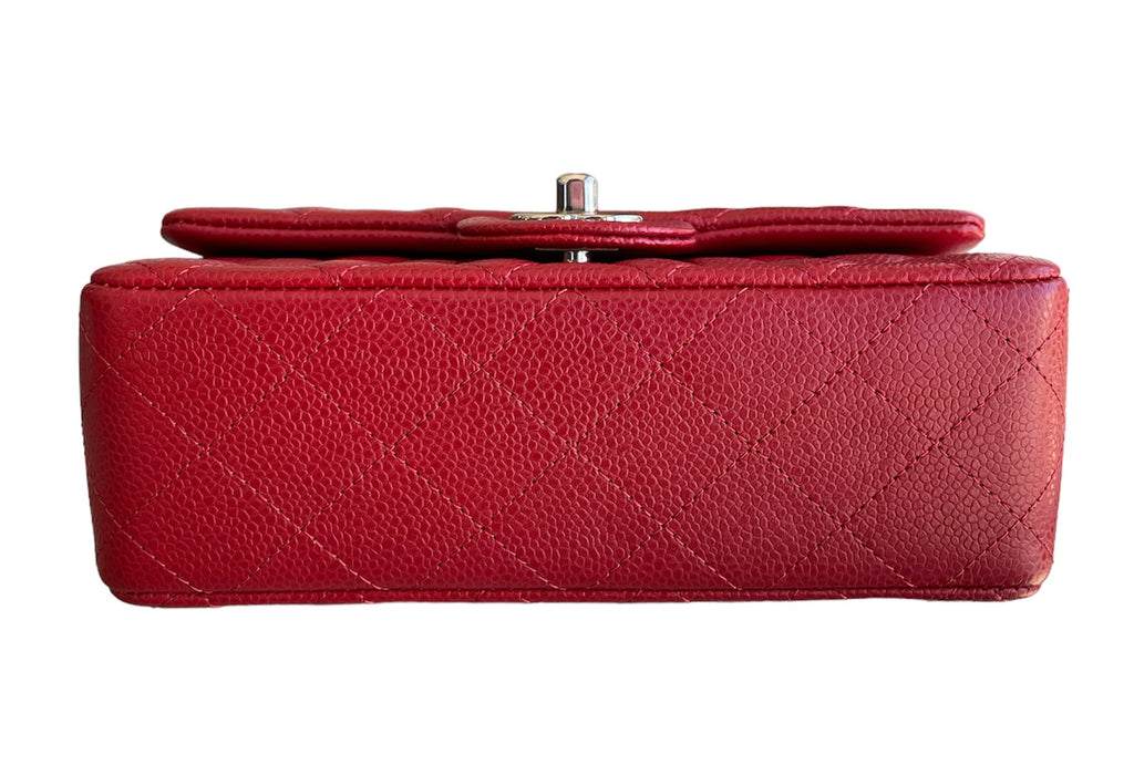 Chanel Red Quilted Caviar Leather Mini Rectangle Flap Bag