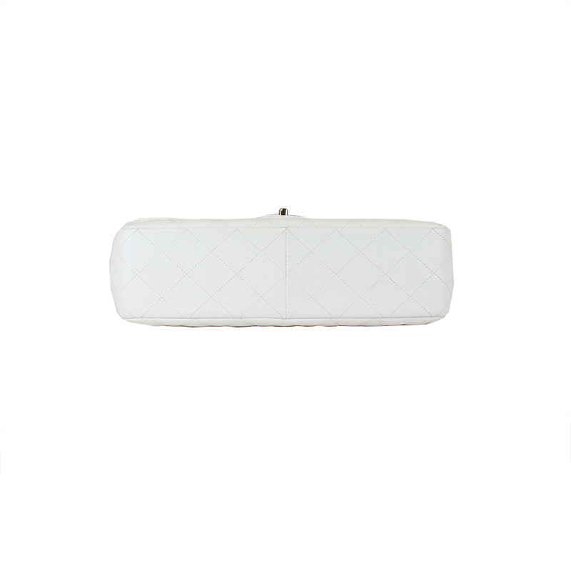 Chanel Classic White Caviar Jumbo Single Flap Bag SHW