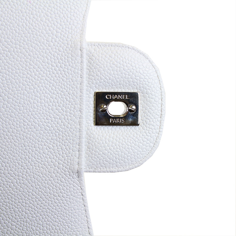 Chanel Classic White Caviar Jumbo Single Flap Bag SHW