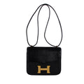 Hermes Black Lizard Constance 18 Double Gusset Flap Bag