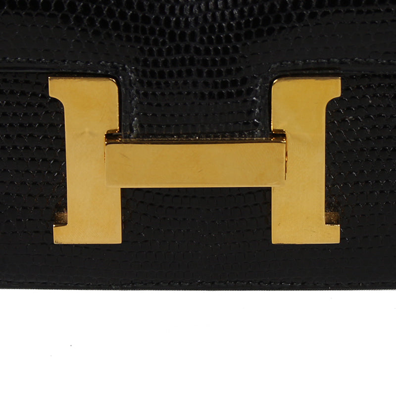Hermes Black Lizard Constance 18 Double Gusset Flap Bag