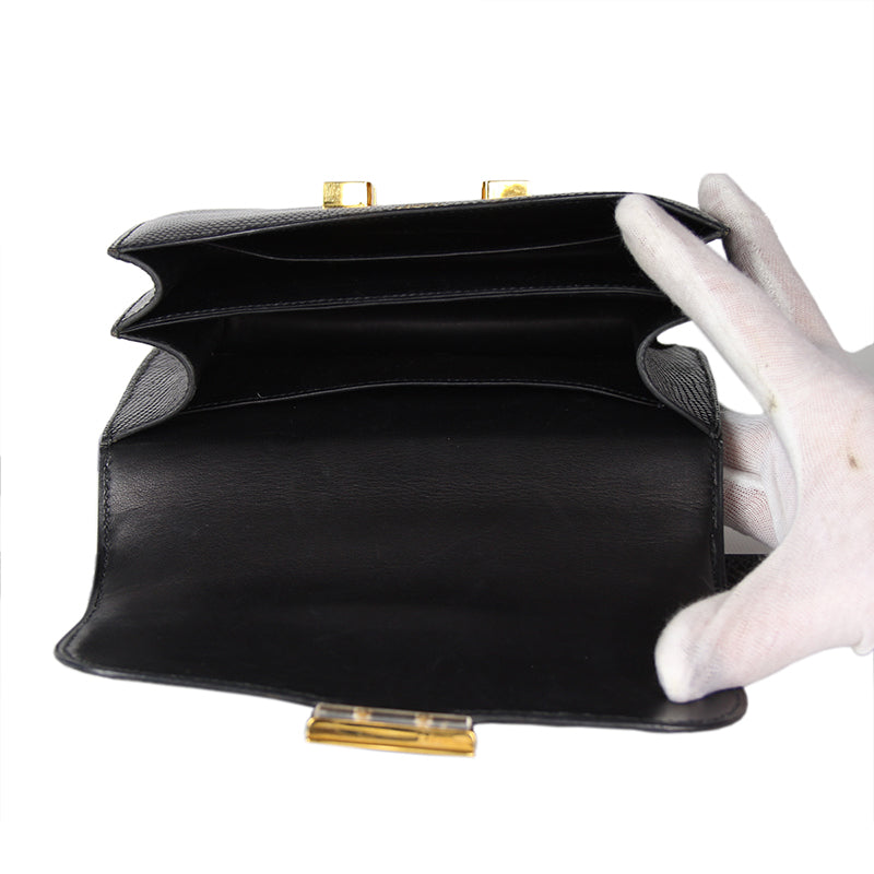 Hermes Black Lizard Constance 18 Double Gusset Flap Bag