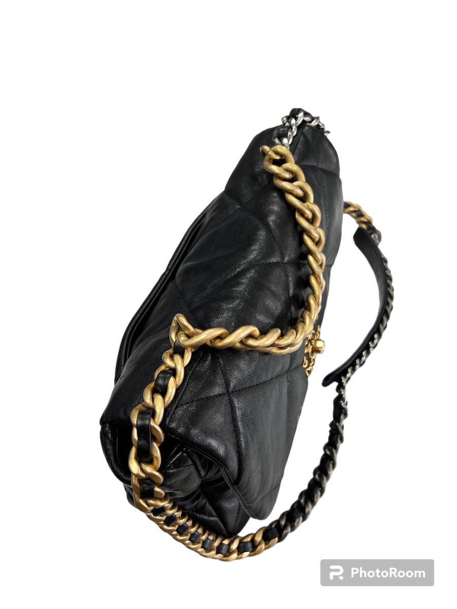 Chanel Black Lambskin Large Chanel 19 Bag