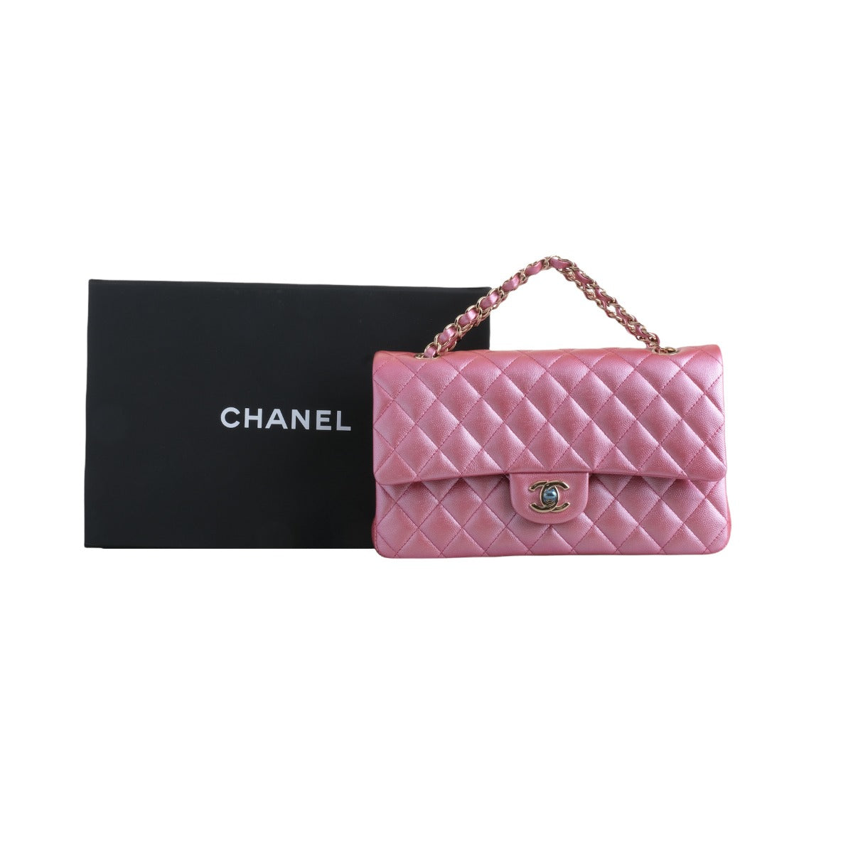 Chanel Classic Dark Pink Iridescent Medium Double Flap Bag
