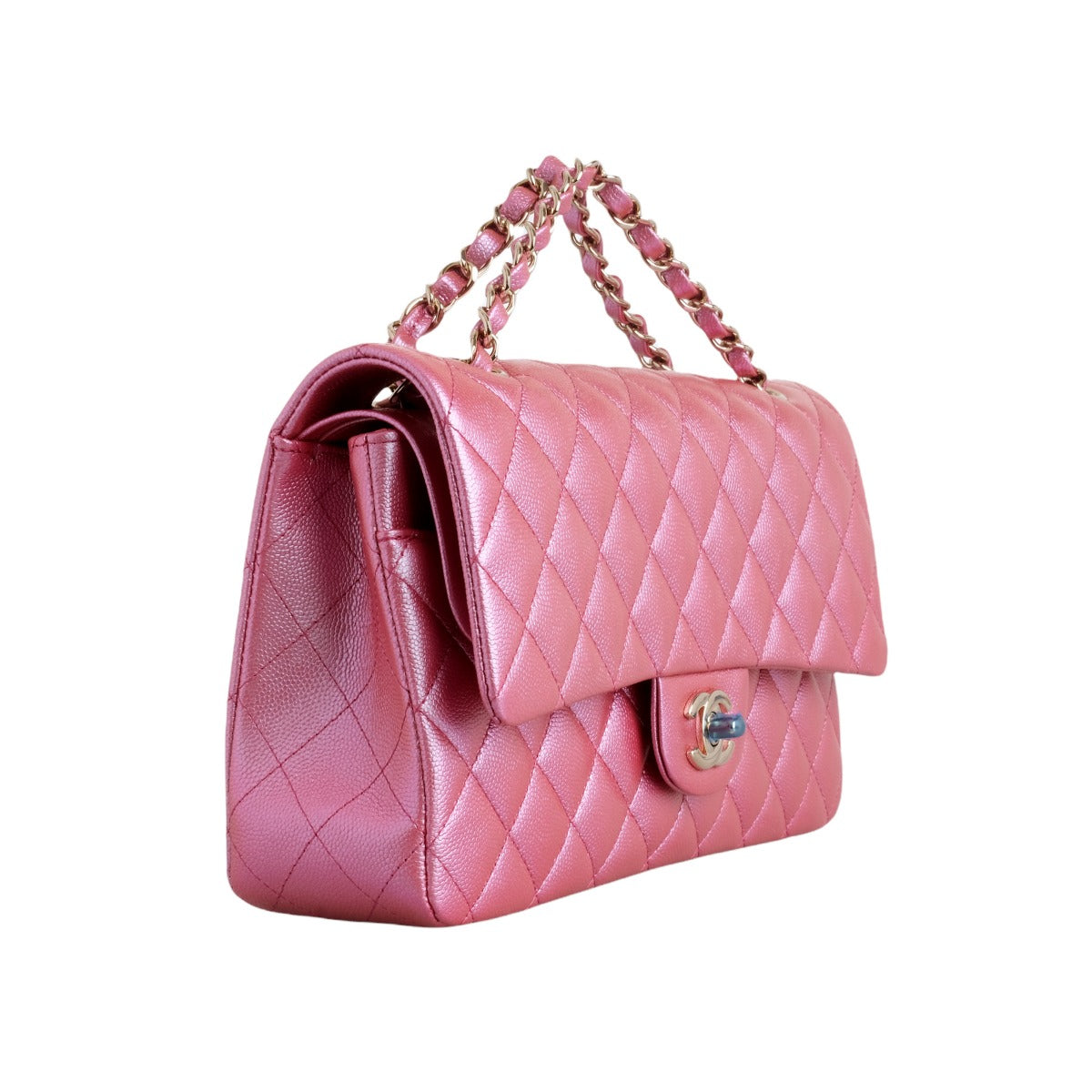 Chanel Classic Dark Pink Iridescent Medium Double Flap Bag