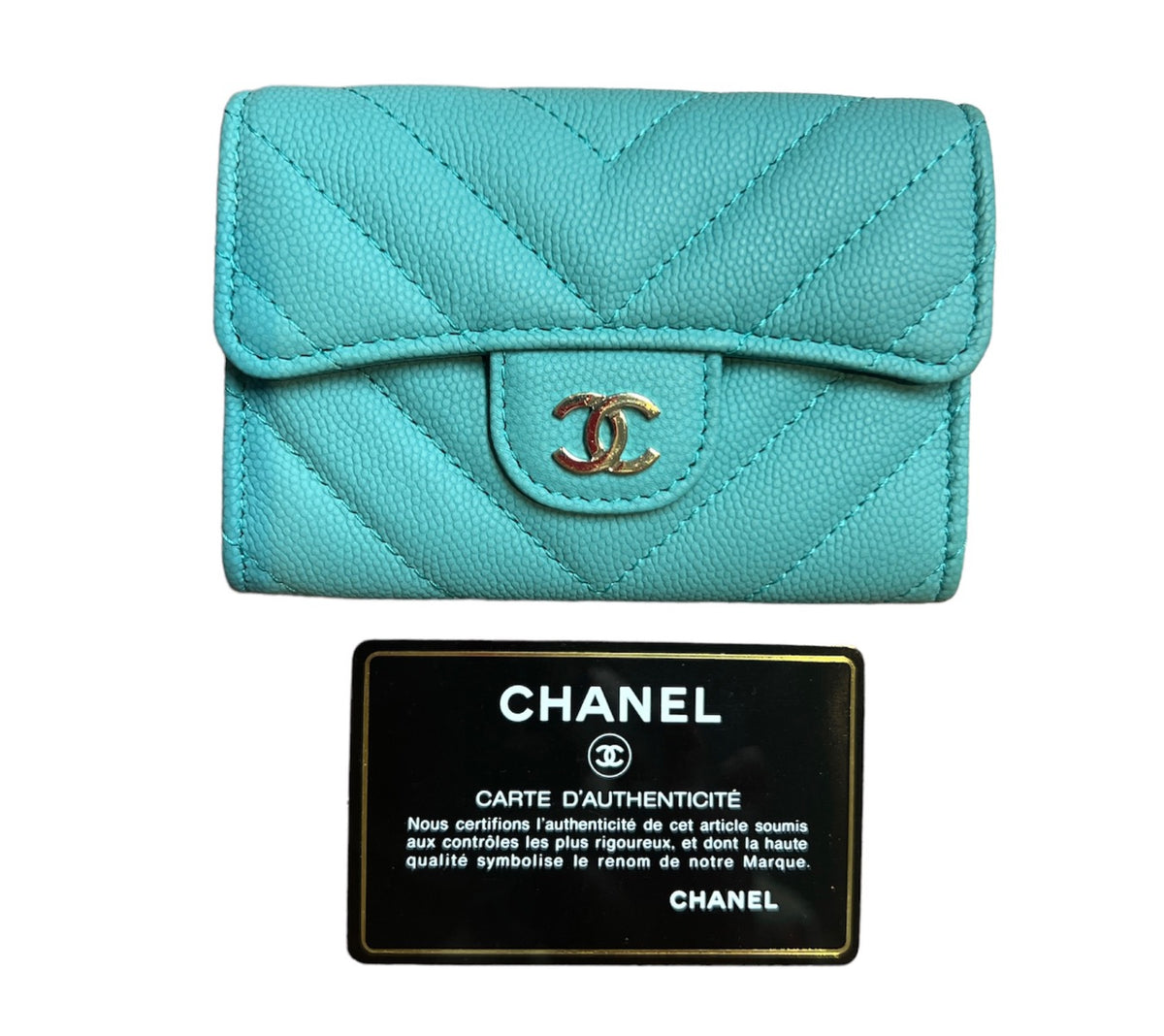Chanel Chevron Quilted “Tiffany Blue” Card Wallet