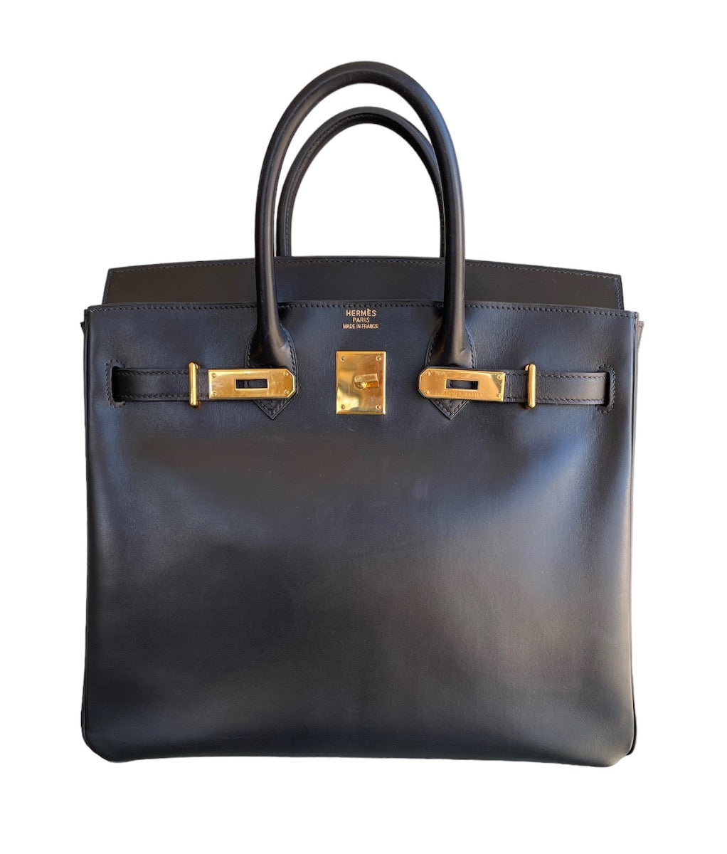 2004 Hermes Noir Box Calf HAC Birkin 32 WGH