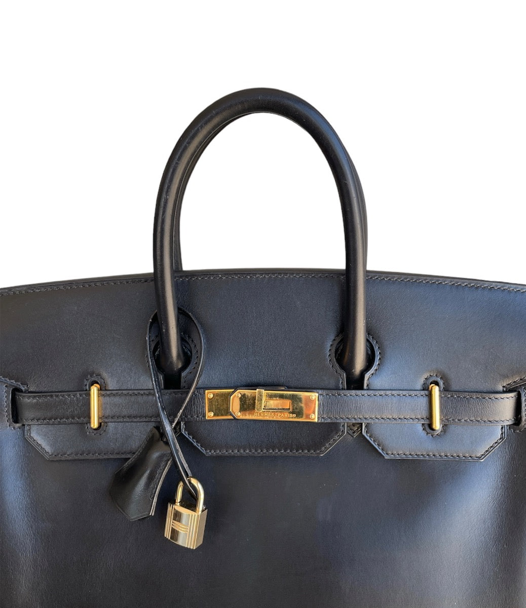 2004 Hermes Noir Box Calf HAC Birkin 32 WGH