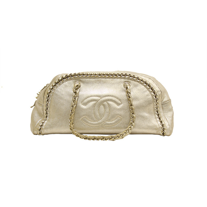 Chanel Gold Distressed Leather Ligne Modern Chain Large Bowler Bag
