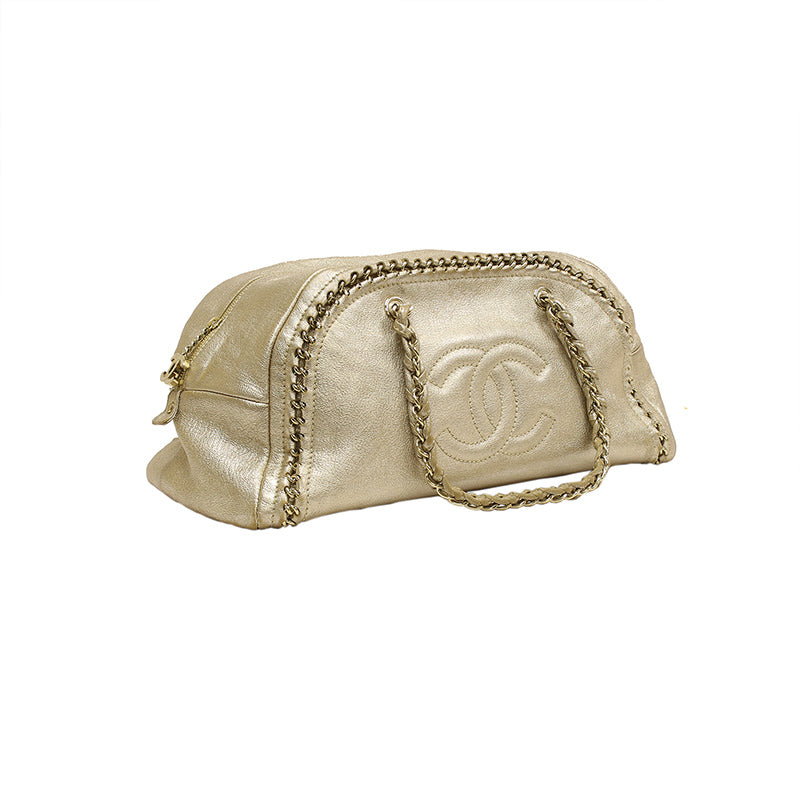 Chanel Gold Distressed Leather Ligne Modern Chain Large Bowler Bag