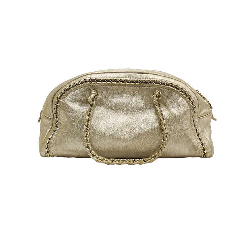 Chanel Gold Distressed Leather Ligne Modern Chain Large Bowler Bag