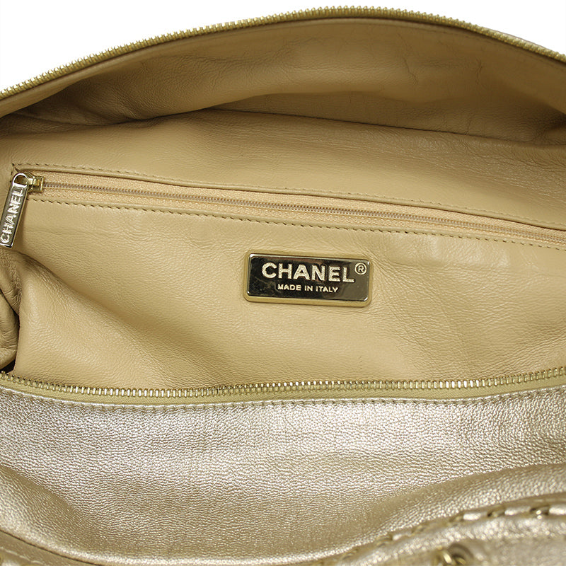 Chanel Gold Distressed Leather Ligne Modern Chain Large Bowler Bag