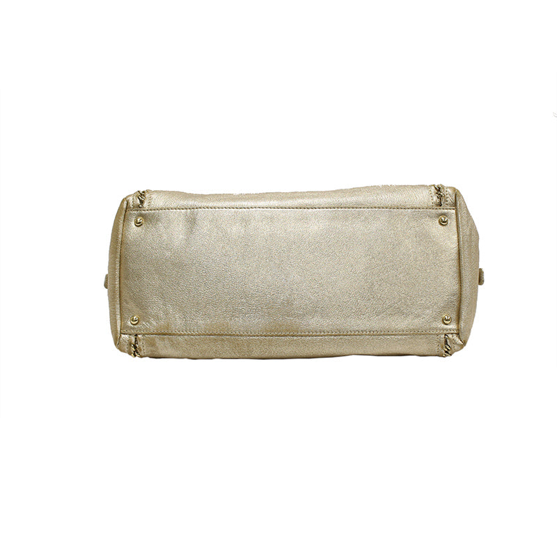 Chanel Gold Distressed Leather Ligne Modern Chain Large Bowler Bag