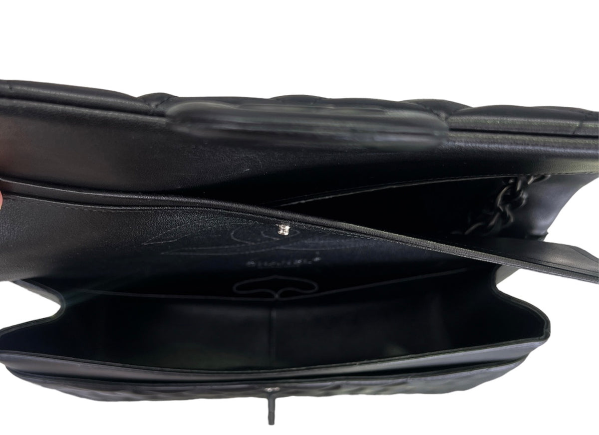 Chanel So Black Lambskin Jumbo Double Flap Bag