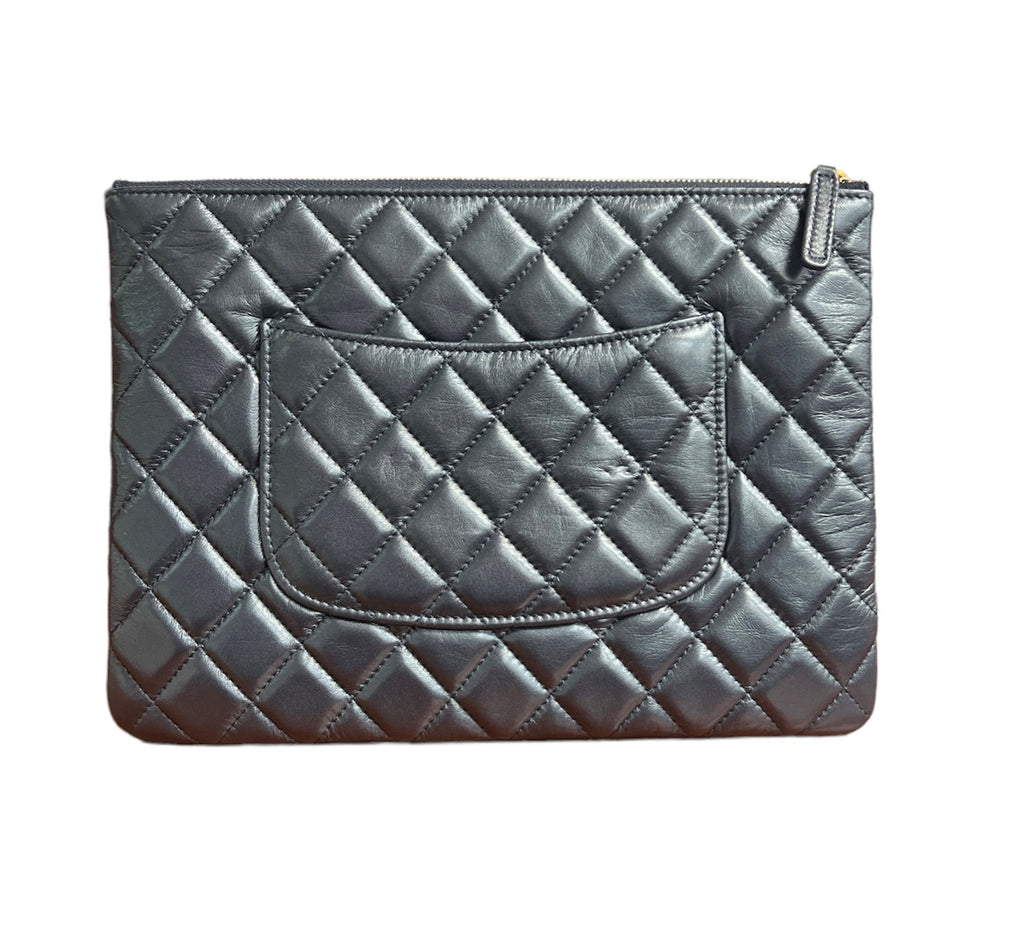 Chanel Navy Lambskin Medium Quilted O-Case
