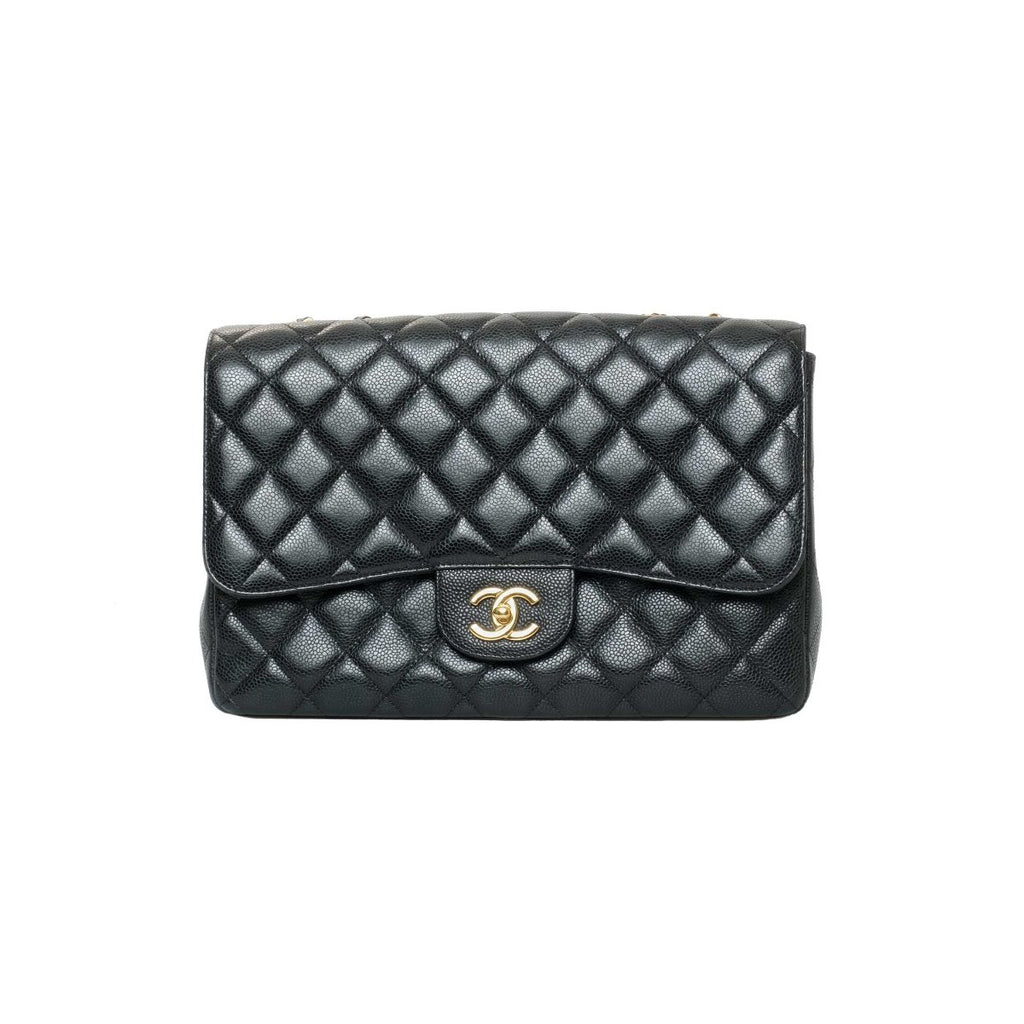 Chanel Black Caviar Leather Classic jumbo Single Flap