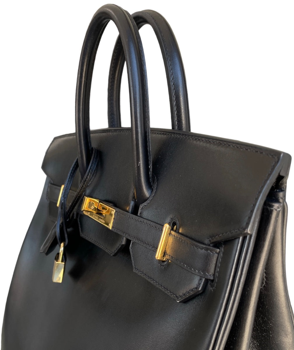 2004 Hermes Noir Box Calf HAC Birkin 32 WGH