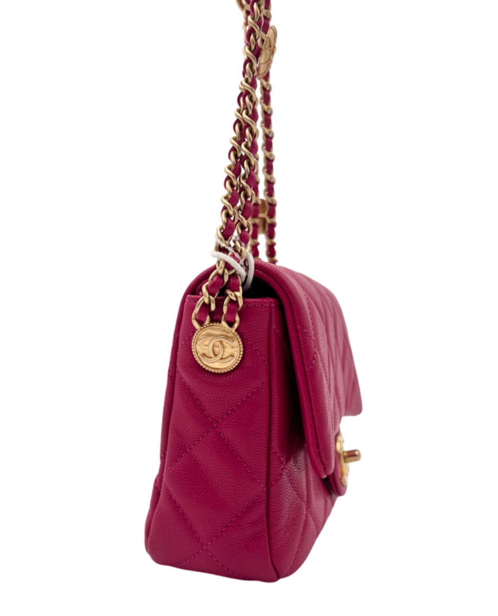 Chanel Fuchsia Caviar Twist Your Buttons Small Single Flap Bag