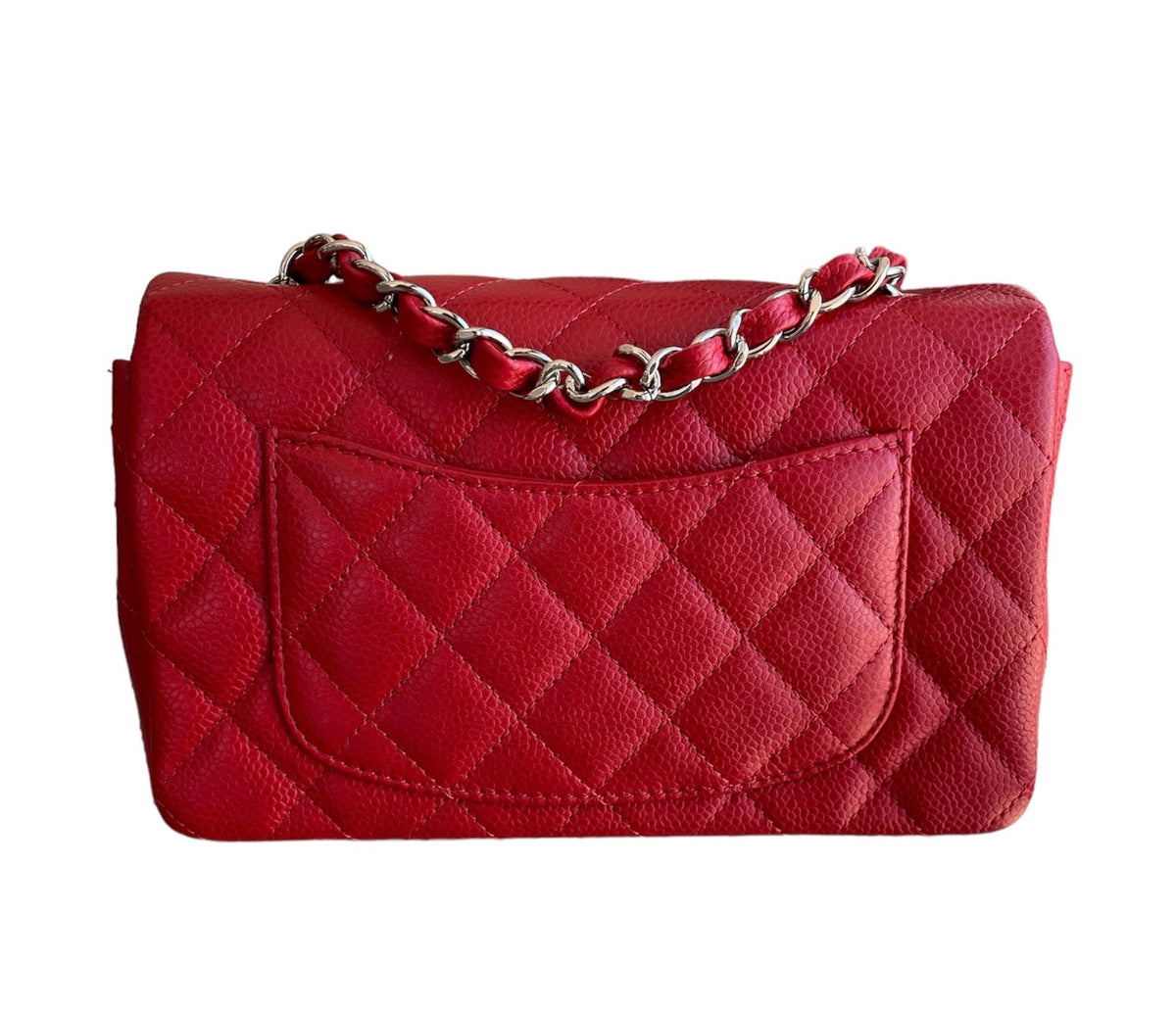 Chanel Red Quilted Caviar Leather Mini Rectangle Flap Bag