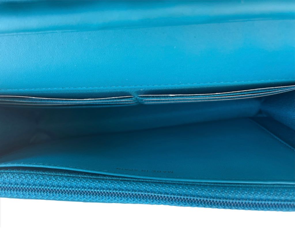 Chanel Turquoise Patent Leather Reissue Wallet On Chain