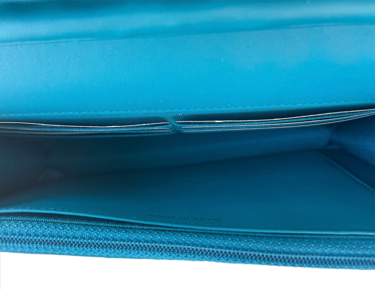 Chanel Turquoise Patent Leather Reissue Wallet On Chain