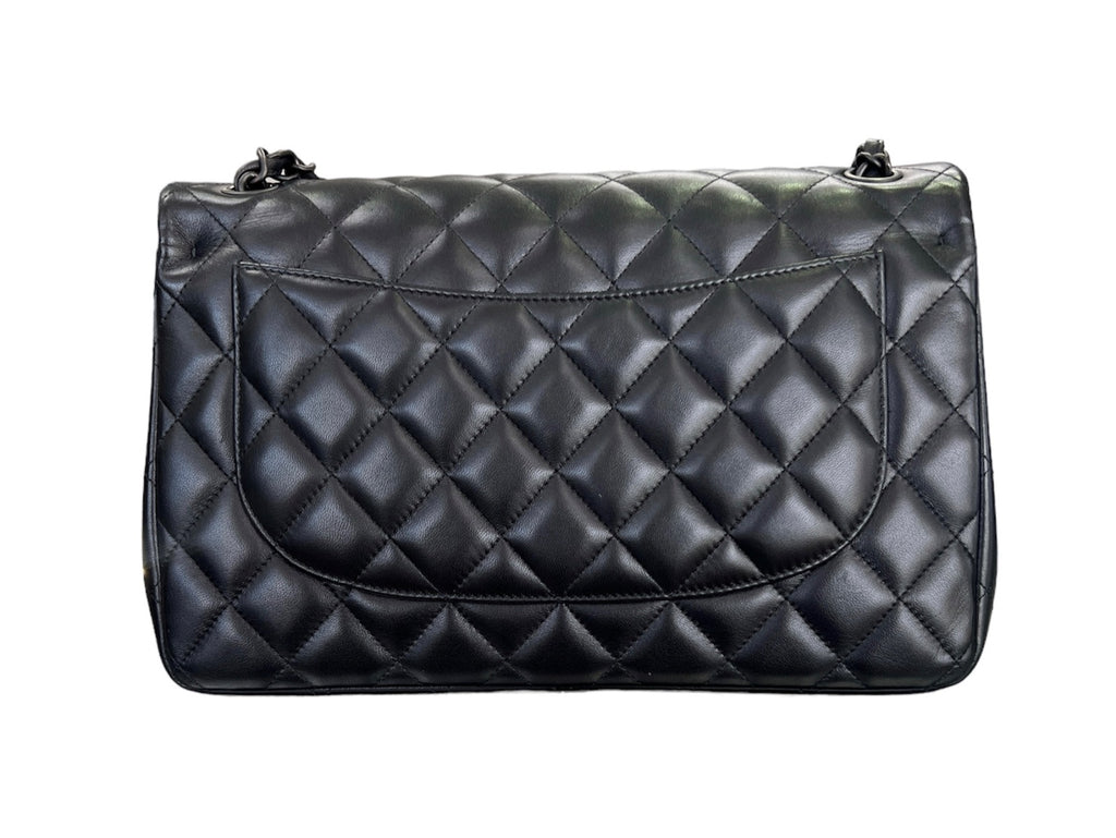 Chanel So Black Lambskin Jumbo Double Flap Bag
