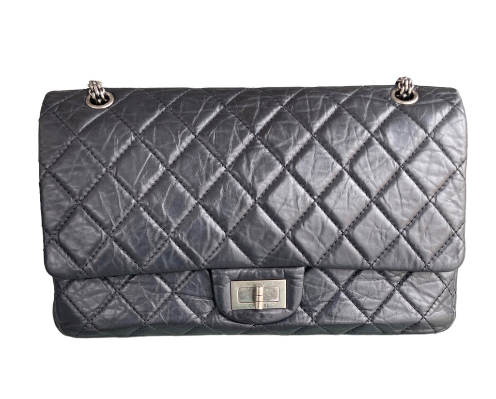Chanel Black Aged Calfskin Quilted Double Flap 2.55 Reissue 227 Bag