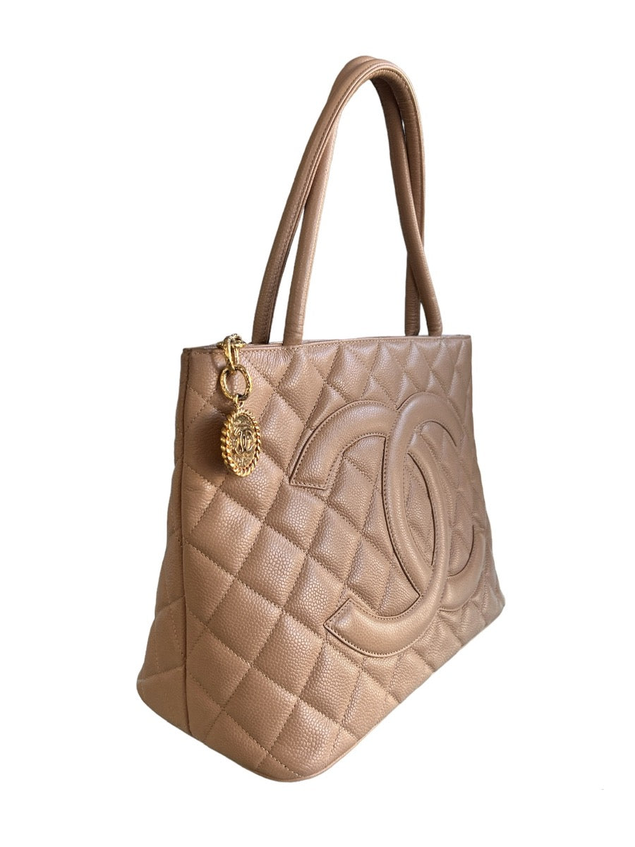 Chanel Beige Caviar Medallion Tote with Gold Hardware