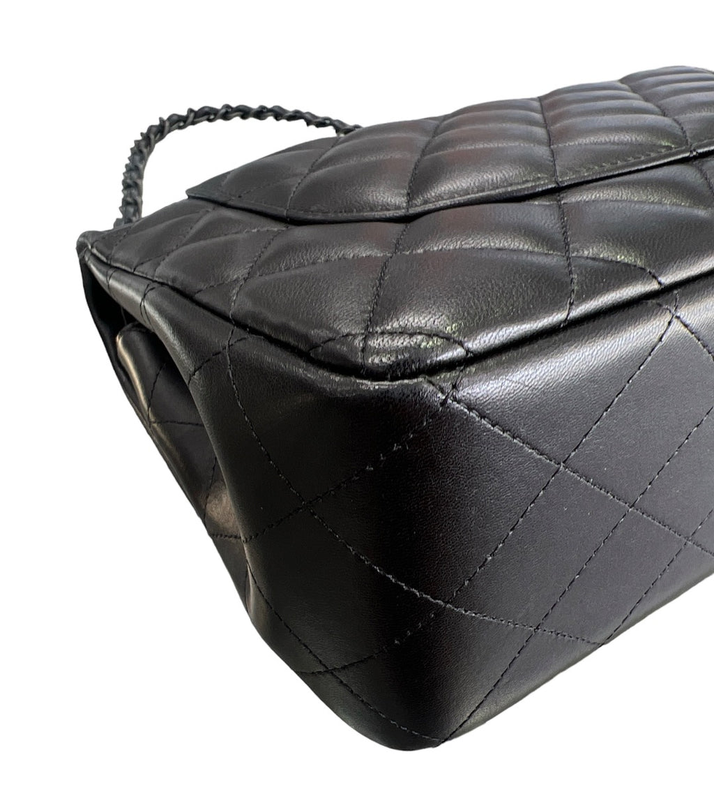 Chanel So Black Lambskin Jumbo Double Flap Bag
