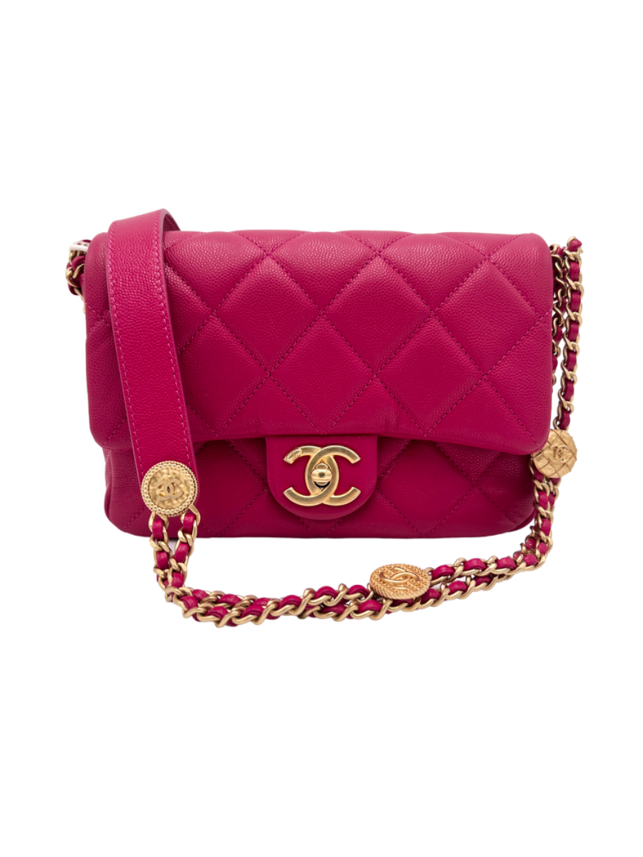 Chanel Fuchsia Caviar Twist Your Buttons Small Single Flap Bag
