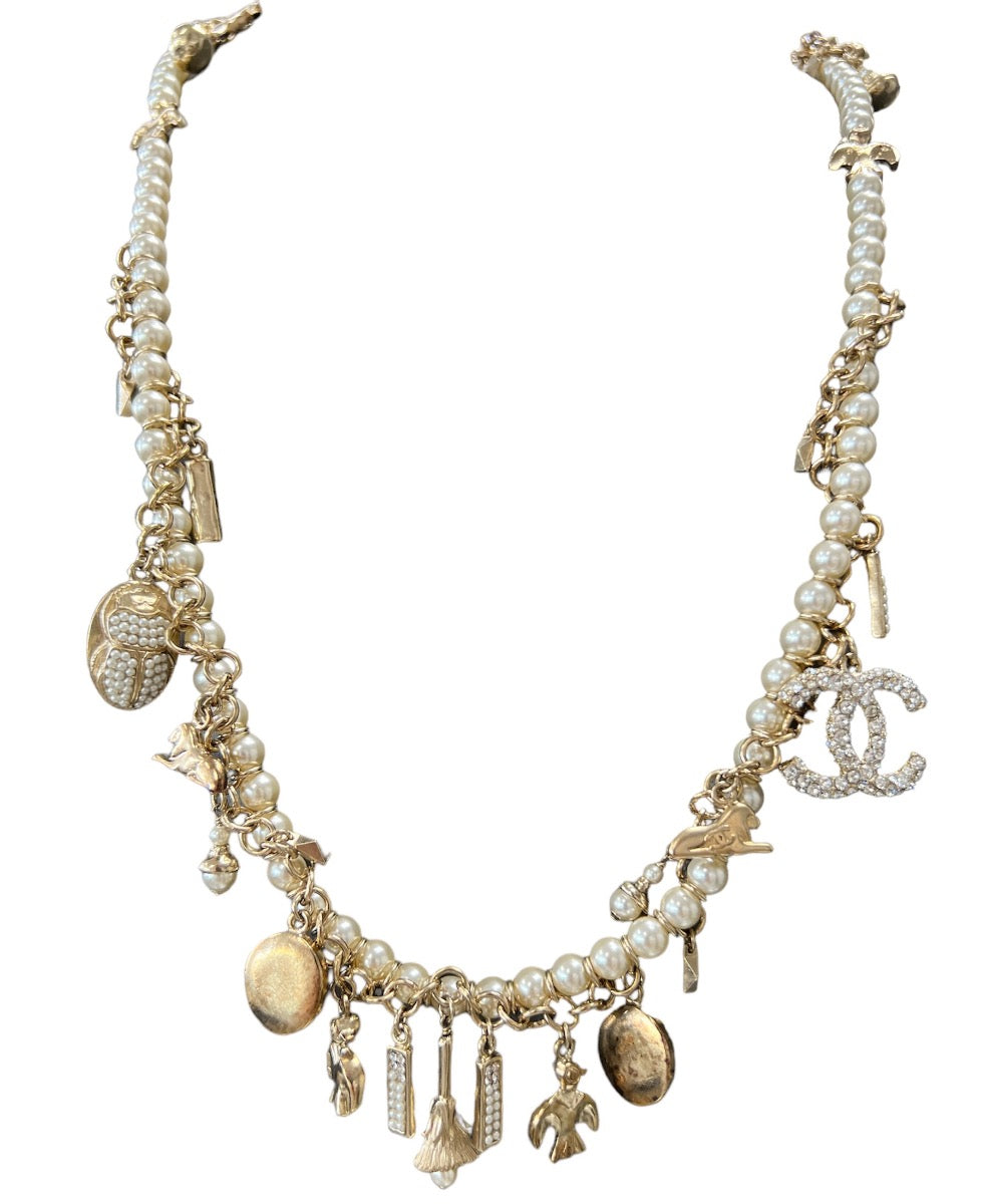 Chanel Charm CC Necklace with Faux Pearls & Crystals