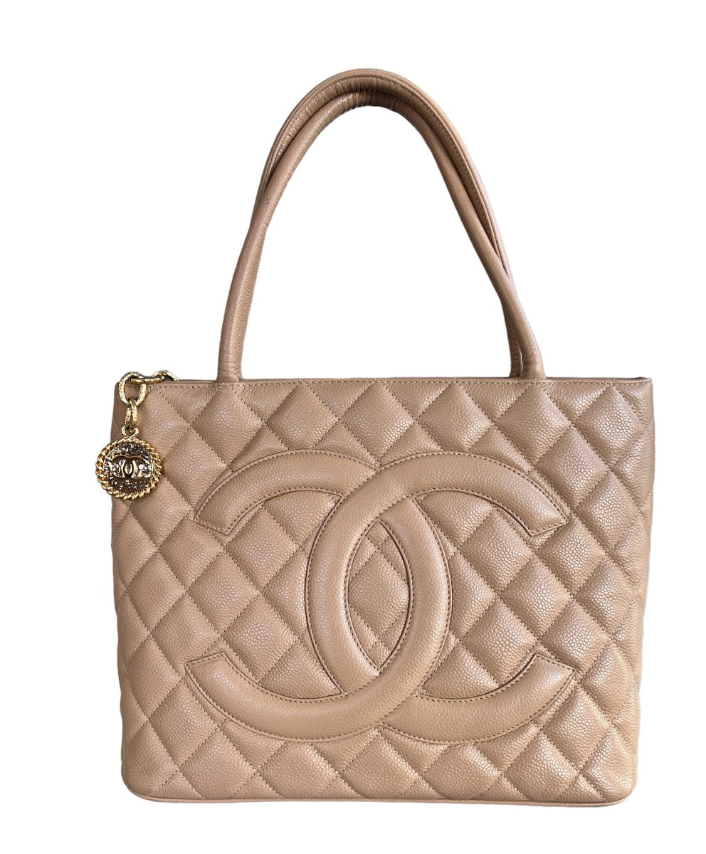 Chanel Beige Caviar Medallion Tote with Gold Hardware