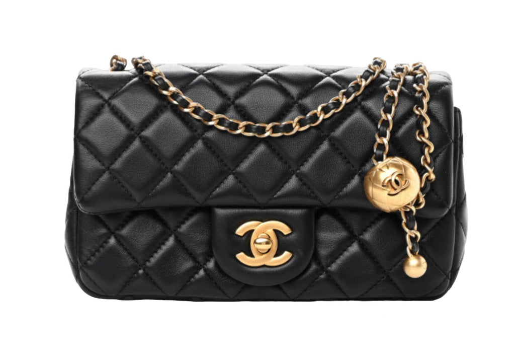 Chanel Black Lambskin Pearl Crush Mini Rectangular flap Bag